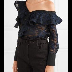 Self-Portrait Navy Lace Off-Shoulder Blouse